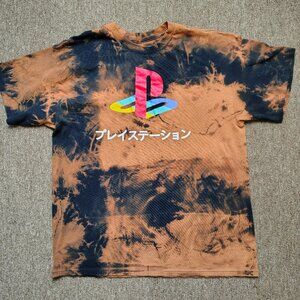 BLEACH DYED T-Shirt Men XL Playstation Logo Japanese Graphic Short Sleeve Retro